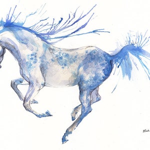 Andalusian horse, equine art, equestrian, cheval, horse portrait, original watercolor painting image 1
