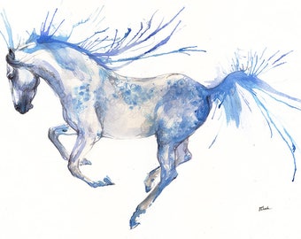 Andalusian horse, equine art, equestrian, cheval, horse portrait, original watercolor painting