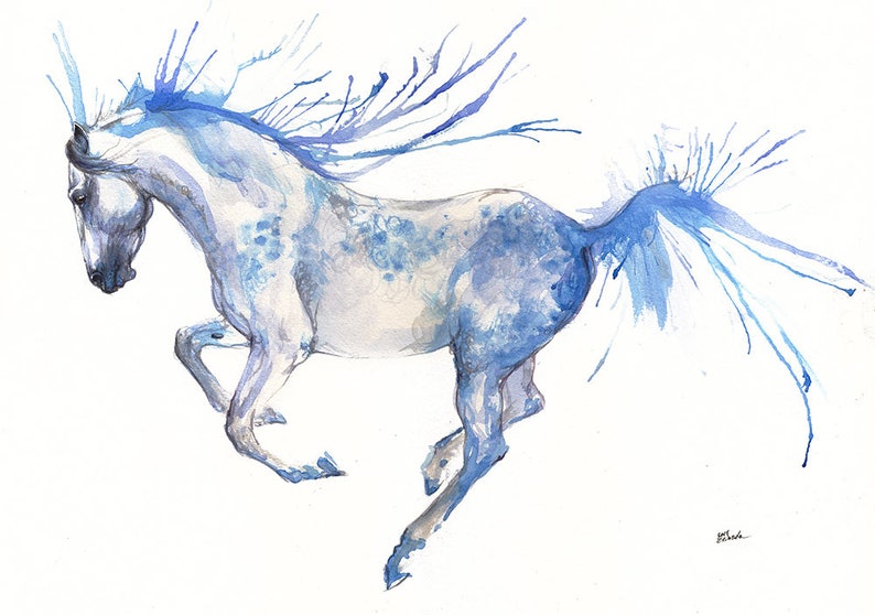 Andalusian horse, equine art, equestrian, cheval, horse portrait, original watercolor painting image 1