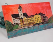 German Architecture Wall Plaque Village Scene Painting - Architectural Mixed Media Art - Office Decoration European Scenery Germany Picture