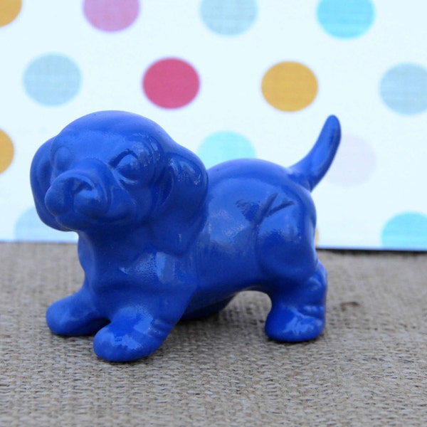 Blue Dog Home Decor Upcycled Vintage Ceramic Sculpture - Repurposed Animal Figurine Small Puppy Figure Décor Fun Child’s Bedroom Decoration