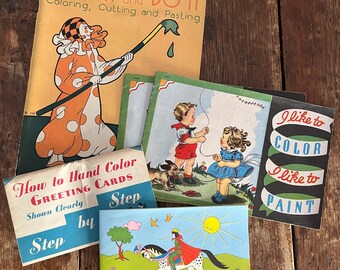 Vintage Coloring Books and Guide to Make Greeting Cards