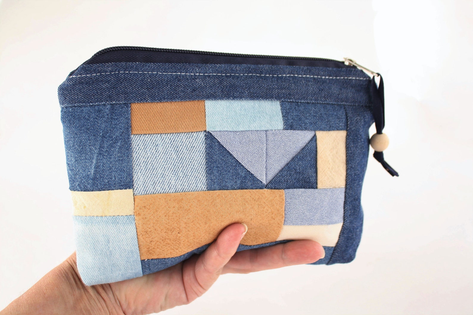 Zipper Pouch Patchwork Cotton Fabrics With Natural Dyes Earth Colors