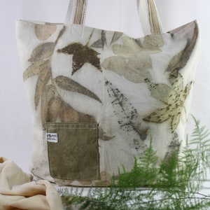 Unique Botanical Tote Bag - Hand Dyed Cotton with Plant Prints - Ecofriendly printed with leaves handbag
