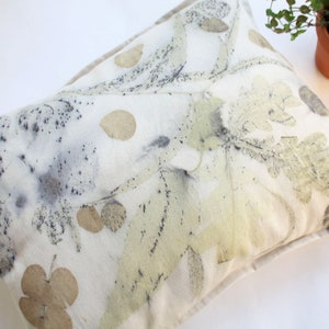 Eco-print rectangular cushion cover -eucalyptus ,cotinus and oak leaves organic print- decorative pillow 16x20 inches -Natural colors