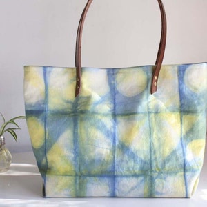 Shibori dyed cotton tote-bag - Yellow and blue shibori cross shoulder bag