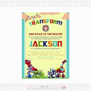Edit Yourself Transformers Rescue Bots Dinobots Birthday Invitation