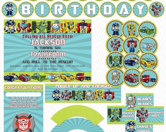 Edit Yourself Transformers Rescue Bots Birthday Party Package
