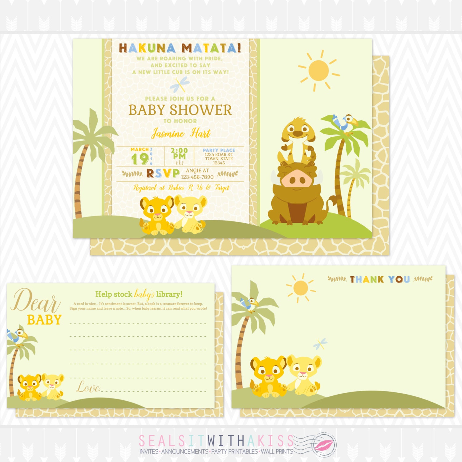 Baby Lion King Baby Shower Invitation, Thank You Card, and Book Instead