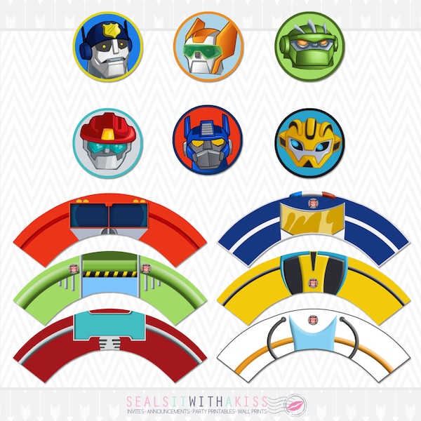 Transformatoren Rescue Bots Cupcake Toppers und Wrapper-sofort-Download