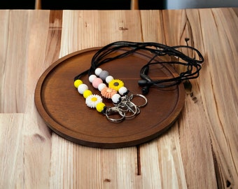 Beaded Lanyard, Badge Holder, ID tag, silicone bead lanyard with breakaway clasp, key ring and lobster claw clip