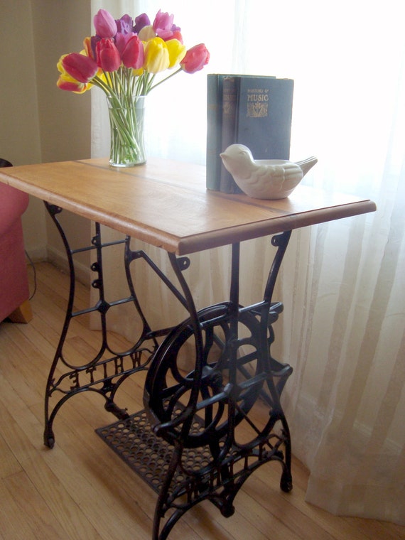 Custom Table With Antique Sewing Table Base And Handmade Top Etsy