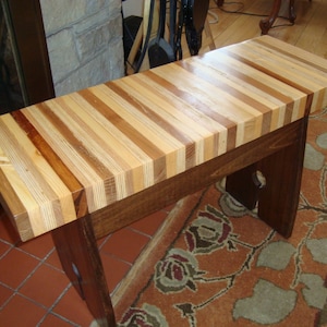 5 board Garden Bench Table, Laminated with Oak, Walnut, Mahogany and other reclaimed woods