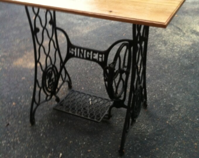 Oak Side Table on Antique Singer Sewing Table Base Etsy