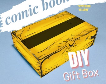 DIY Comic Book Gift Box - Hyperion Yellow | Party Favor | Christmas gift box | INSTANT DOWNLOAD pdf svg png | Gift Card Box
