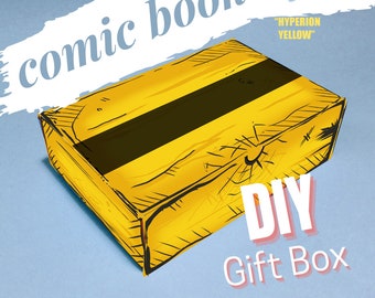 DIY Comic Geschenkbox - Hyperion Gelb | Gastgeschenk | Weihnachtsgeschenkbox | SOFORTIGER DOWNLOAD pdf svg png | Geschenkkarten Box