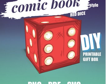 DIY Comic Buch Stil Rote Würfel - Papercraft Geschenkbox| SOFORTIGER DOWNLOAD | png, pdf und svg enthalten | Geschenkbox | Einfach Papercraft |