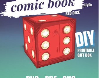 DIY Comic Book Style Red Dice Gift Box (Digital Download)