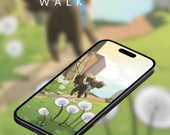 Spring Walk Phone Wallpaper Pack - Cozy Background, Sunset Dog Art, Digital Download, Aesthetic Lock Screen, Cottagecore Vibes