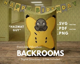 Backrooms Printable Pillow Box Template | Liminal Space Gift Box- Hazmat Explorer Papercraft File | Creepypasta | Diy Digital PNG SVG PDF