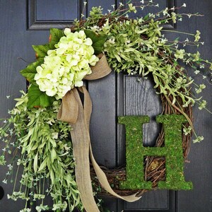 The Large "Louisa" Wreath :) Intricate Designed Summer Wreath with Green Pallette, French Country Wreath, Moss, Burlap and Hydrangeas