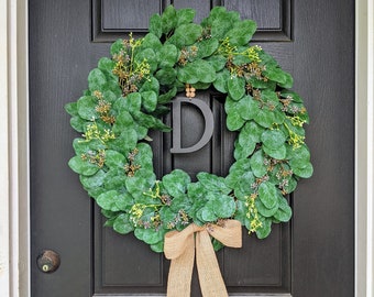 Greenery and Wildflower Wreath, Spring Wreath, Summer Wreath, All Seasons Wreaths, Monogram Wreath, Letter Wreath