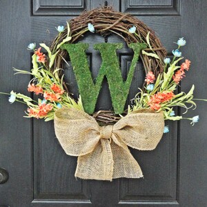 Colorful Wildflower and Moss Monogram Spring and Summer Wreath