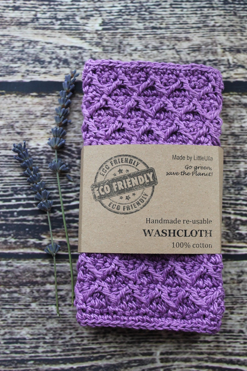 Crochet Washcloth Set/Baby Washcloth Purple/Hostess Gift/Stocking Stuffer/Gift for Her/Gift for Mom/Crochet Dishcloth Set/Handmade Washcloth image 2