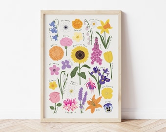 Welsh Flowers Print, Flowers of Wales, Welsh Wildflowers Print, Flower Chart Poster, Welsh Home Decor, Welsh Floral Poster