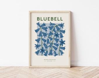 May include: A botanical print featuring a bluebell flower illustration with the text "BLUEBELL" and "BOTANIC COLLECTION APRIL AND MAY".