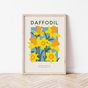 Daffodils Art Print, Wildflowers Daffodils Flower Market Poster, Daffodils Narcissus Illustration