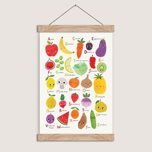 Fruit and Vegetable Alphabet Wall Art Poster Print, Cute Fruit and Veggies, Cute Fruit Poster, Cute Fruit & Vegetables A-Z Nursery Wall Art image 2
