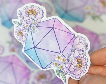 Pegatina de peonía D20 DnD