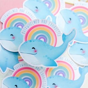 Overwhelmed and Exhausted Kawaii Whale sticker