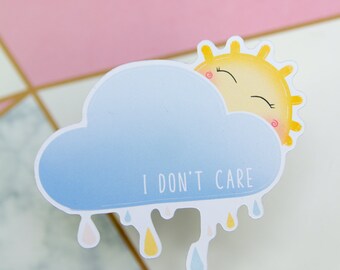 Pegatina de nube de lluvia kawaii "No me importa"