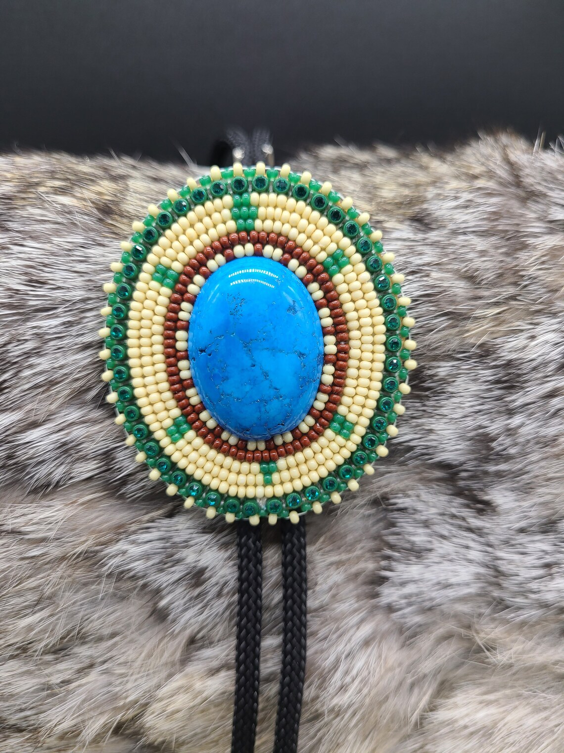 Native American beaded Bolo tie turtle with turquoise stone Etsy