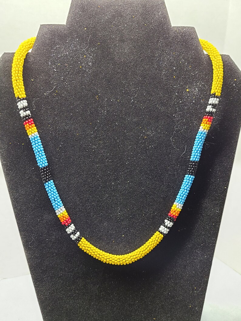 Native American beaded Necklace Choker Yellow blue Rope Twist Etsy