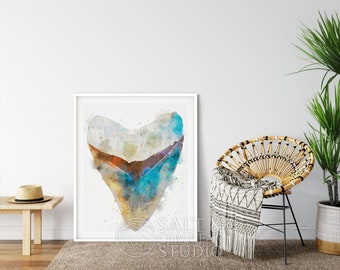 Minimalist Shark Tooth Watercolor Digital Art Print