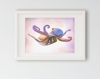 Octopus painting, octopus wall art, ocean wall art, digital painting, colorful wall art, home decor, octopus poster, wall art