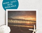 Sunrise Photography, Hipster Pier, gift for surfer, beach art, beach house decor, coastal cabin, walks on the beach, surf