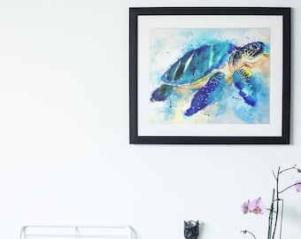 Blue Sea Turtle Art Poster