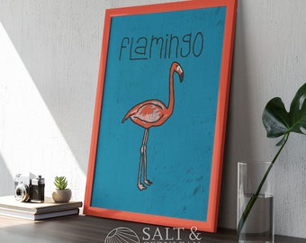 Flamingo Rustic Illustration, Flamingo Whimsical Design Art Print, Kid's Room Decor