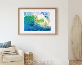 Ocean painting, wave painting, surfing wall art, ocean wall art, digital painting, colorful wall art, home decor, surfshop poster, wallart