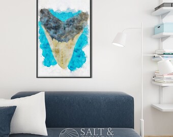 Meg 2 Megalodon Tooth Watercolor Painting Art Print