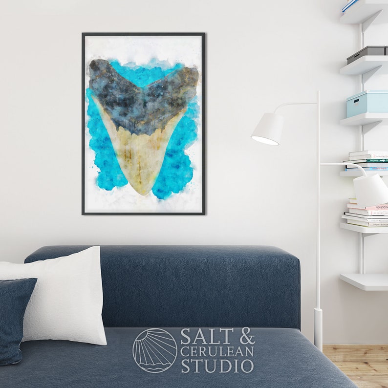 Meg 2 Megalodon Tooth Watercolor Painting Art Print image 1