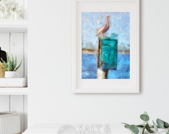 PELICAN WALL ART,  pelican painting, digital, impressionism, pelican decor, art print, cape fear river, bird art, bird painting