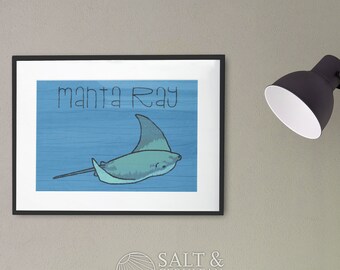 Manta Ray Kid's Room Wall Art Print