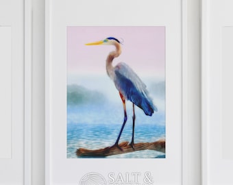 Blue Heron Art Print – Coastal Watercolor Giclée