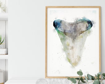 Minimalist On-Trend Watercolor Shark Tooth Design Art Print