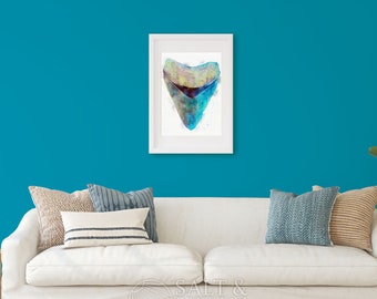 Vibrant Watercolor Shark Tooth Painting Art Painting